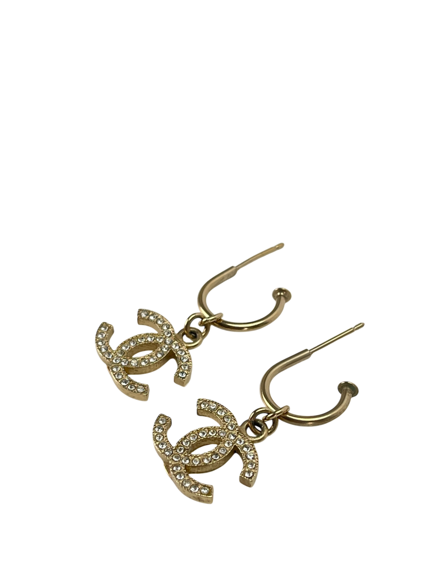 CHANEL - 09A Gold CoCo Mark Swing Rhinestone Earrings