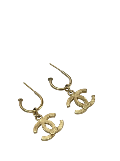 CHANEL - 09A Gold CoCo Mark Swing Rhinestone Earrings