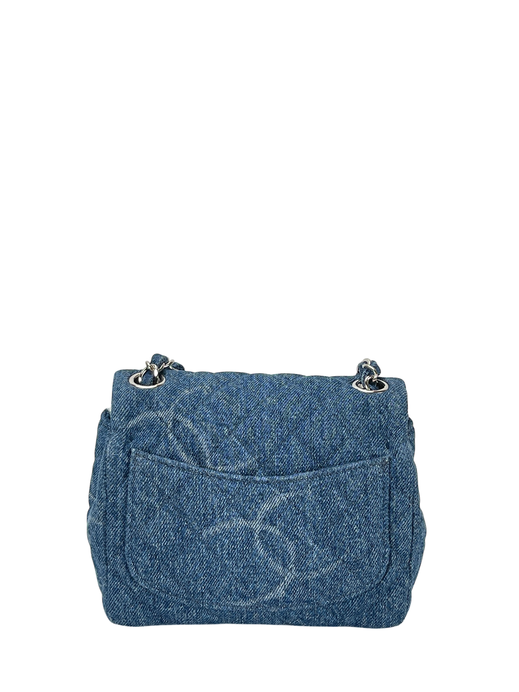 CHANEL - Blue Mini Denim Quilted CC Print Medium Single Flap