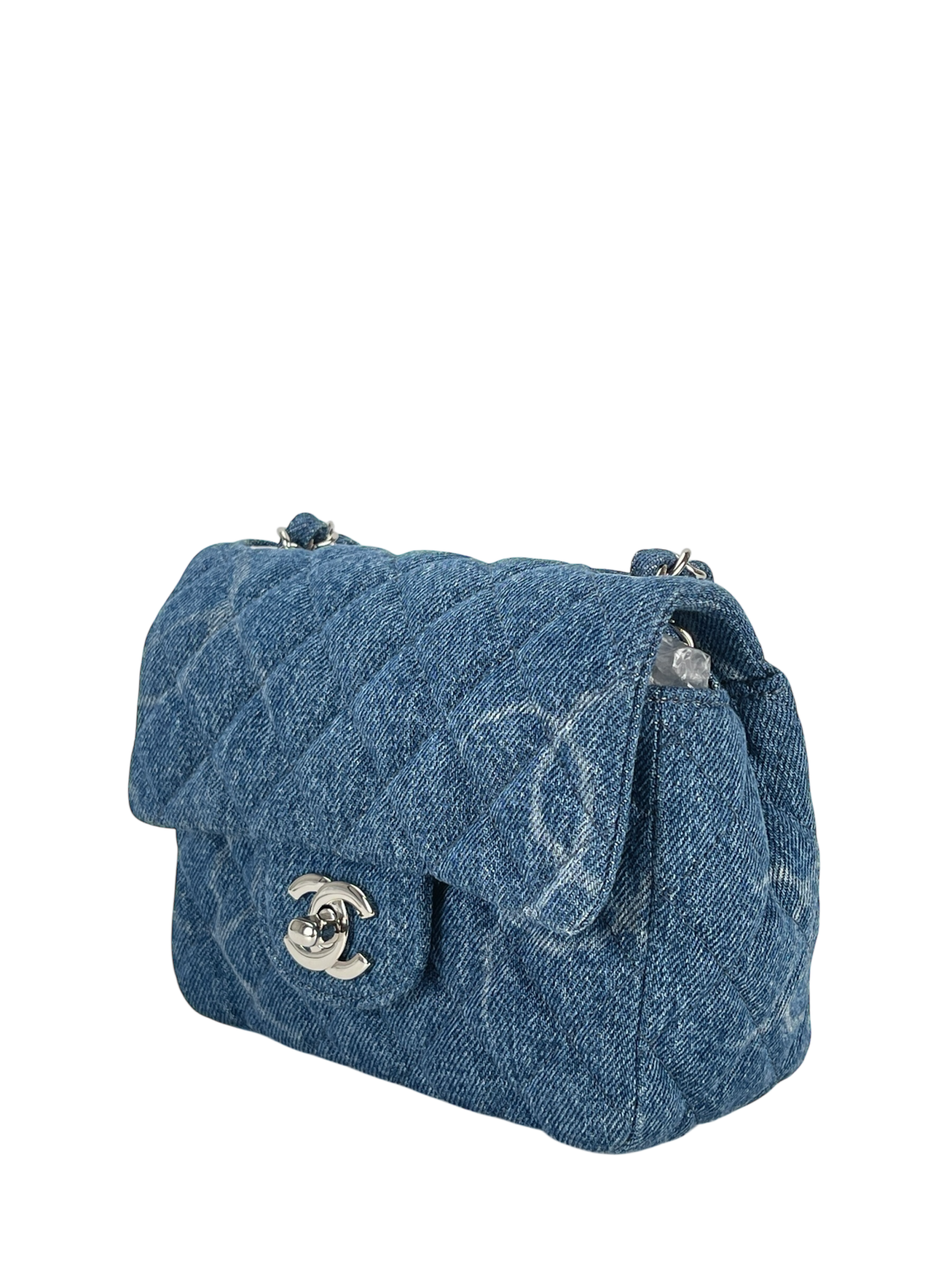 CHANEL - Blue Mini Denim Quilted CC Print Medium Single Flap