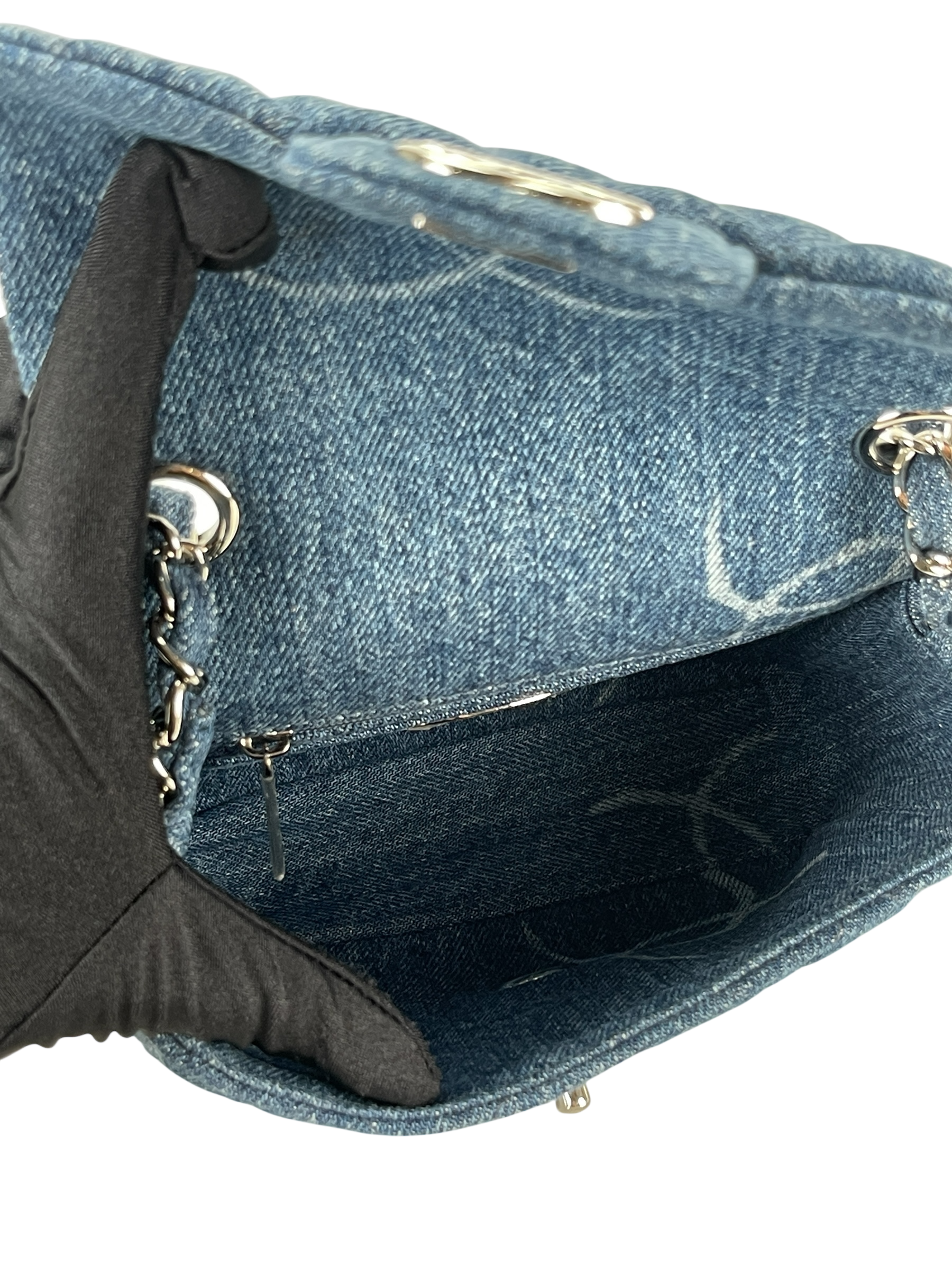 CHANEL - Blue Mini Denim Quilted CC Print Medium Single Flap