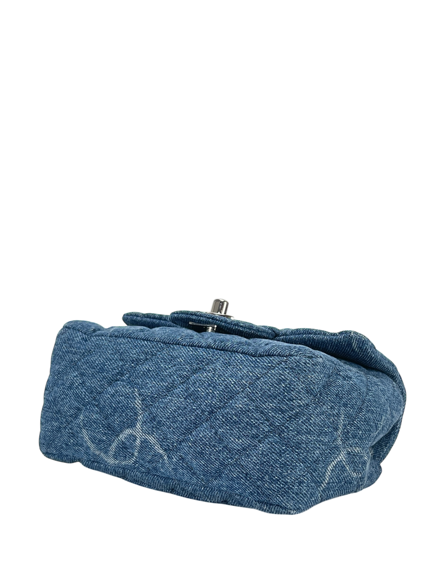 CHANEL - Blue Mini Denim Quilted CC Print Medium Single Flap