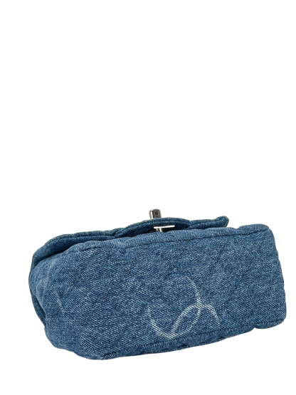 CHANEL - Blue Mini Denim Quilted CC Print Medium Single Flap