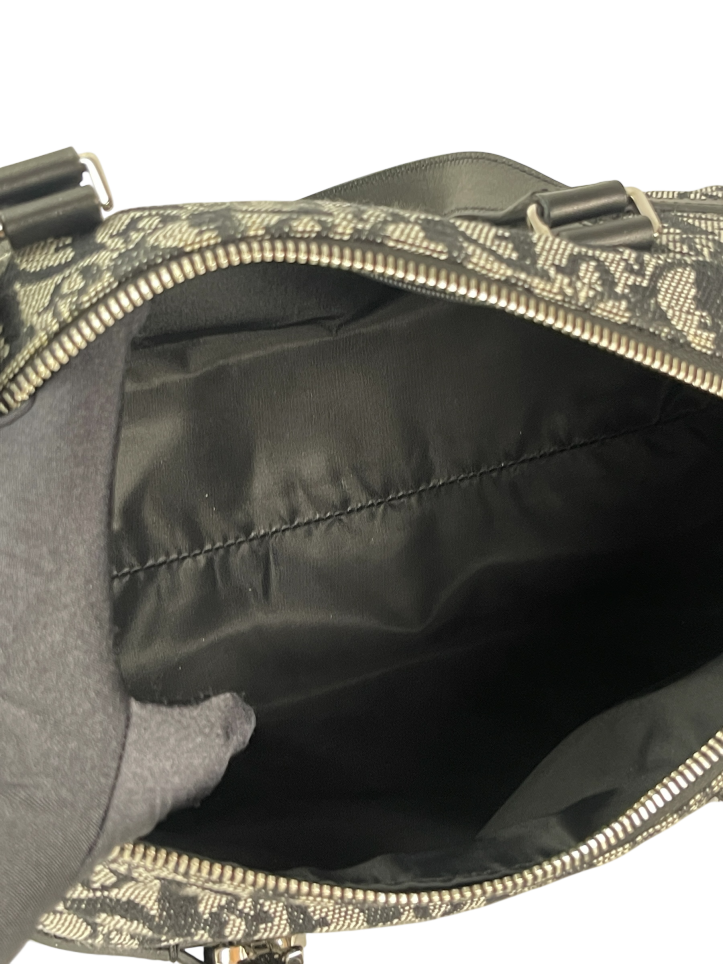 CHRISTIAN DIOR - Black Canvas Leather Trotter Logo Handbag Sliver Hardware