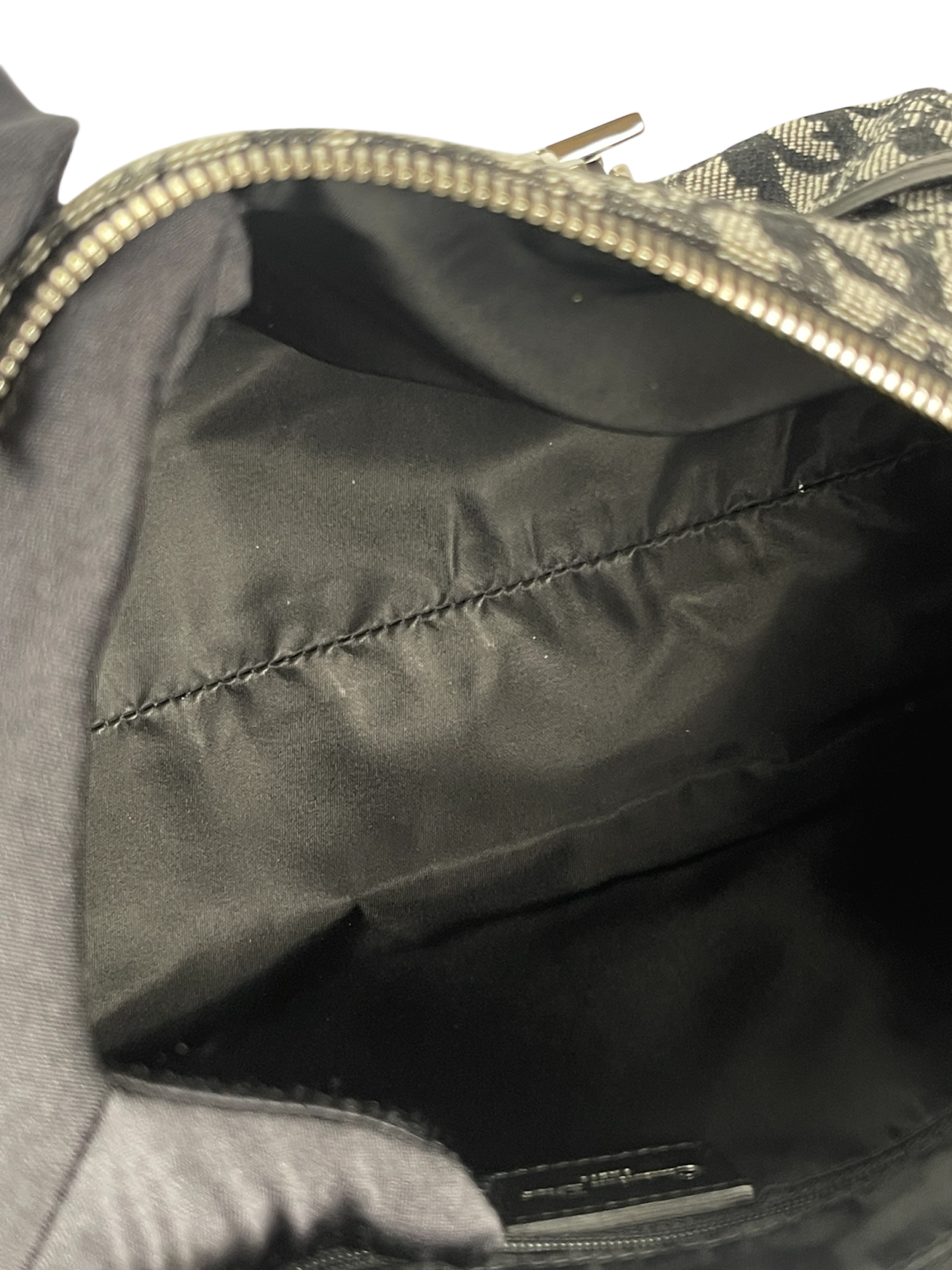 CHRISTIAN DIOR - Black Canvas Leather Trotter Logo Handbag Sliver Hardware