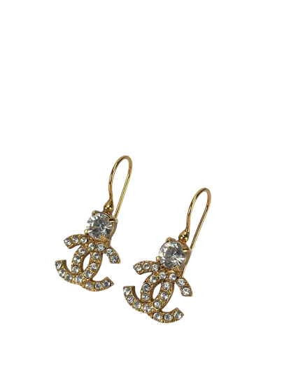 CHANEL - 02A Coco Mark Gold Rhinestone Single Earring 