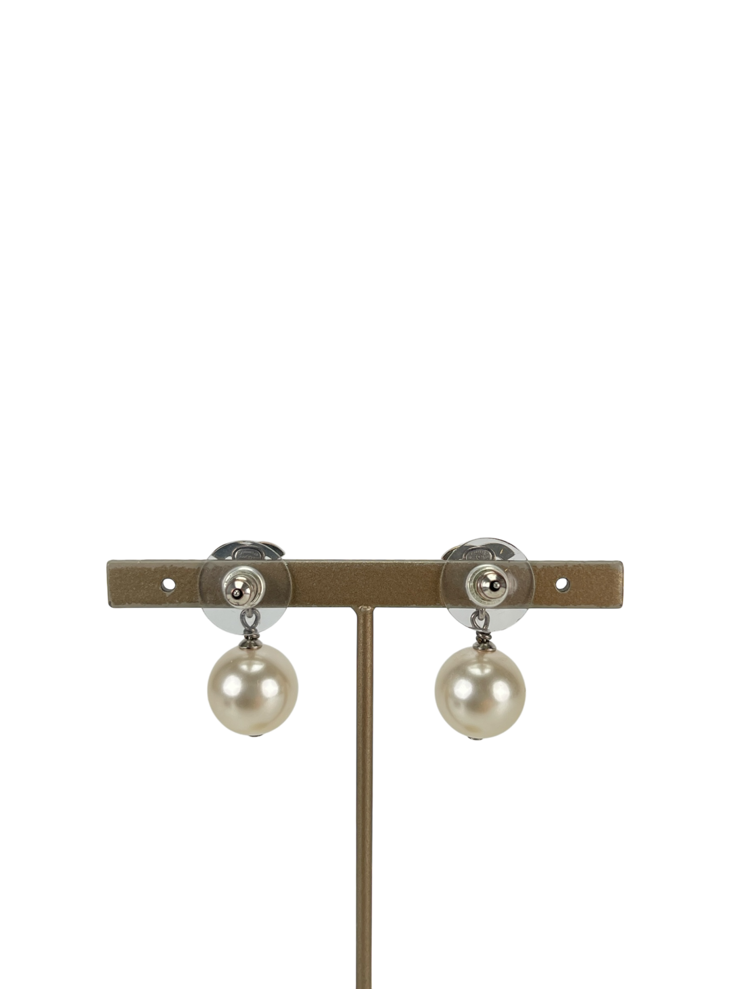 CHANEL - 22V Coco Mark Pearl Silver Metal Rhinestone Earrings
