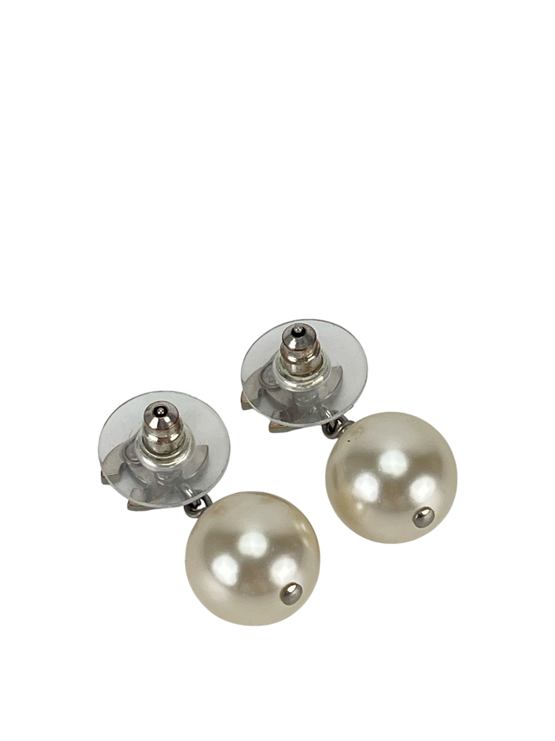 CHANEL - 22V Coco Mark Pearl Silver Metal Rhinestone Earrings