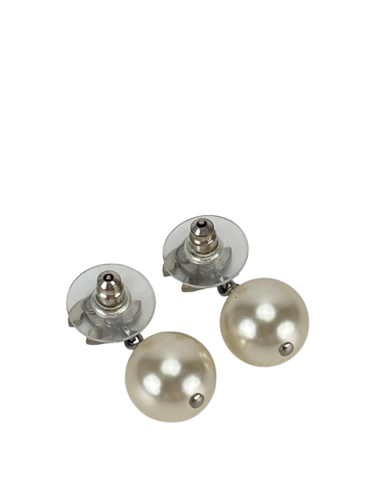 CHANEL - 22V Coco Mark Pearl Silver Metal Rhinestone Earrings