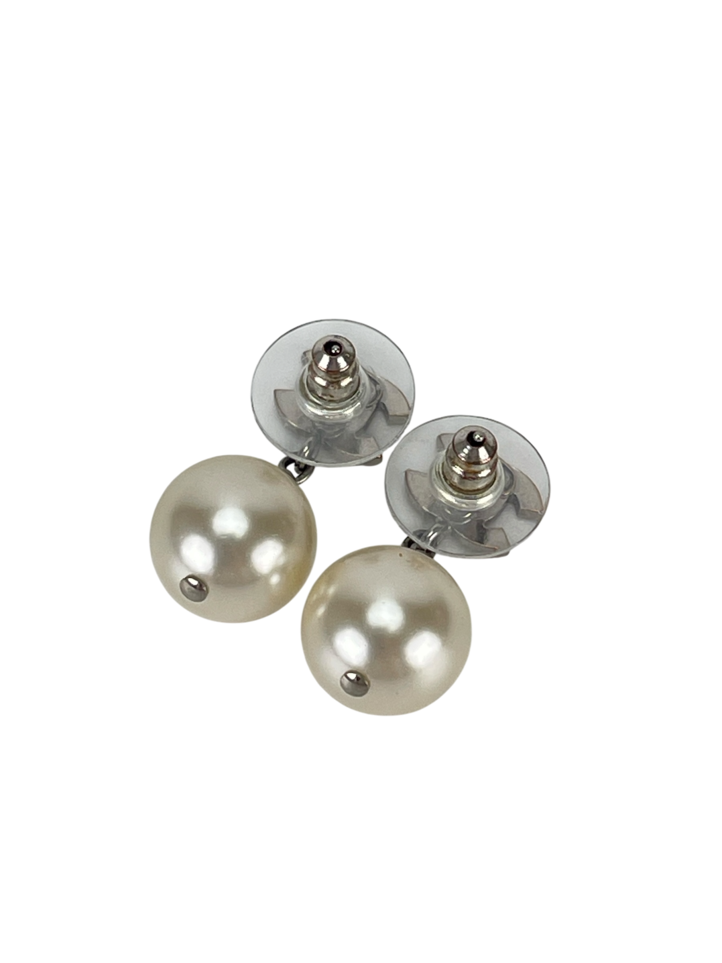 CHANEL - 22V Coco Mark Pearl Silver Metal Rhinestone Earrings