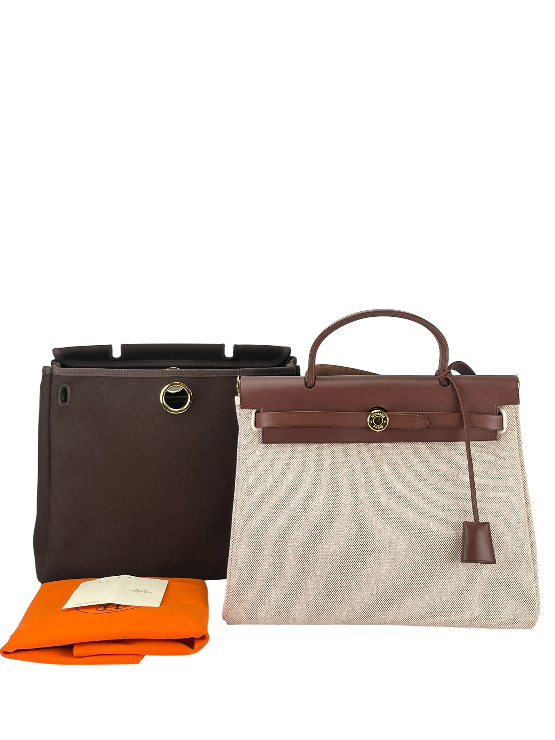 HERMES - Herbag Zip 31 (PM) Brown Beige Toile Palladium Hardware