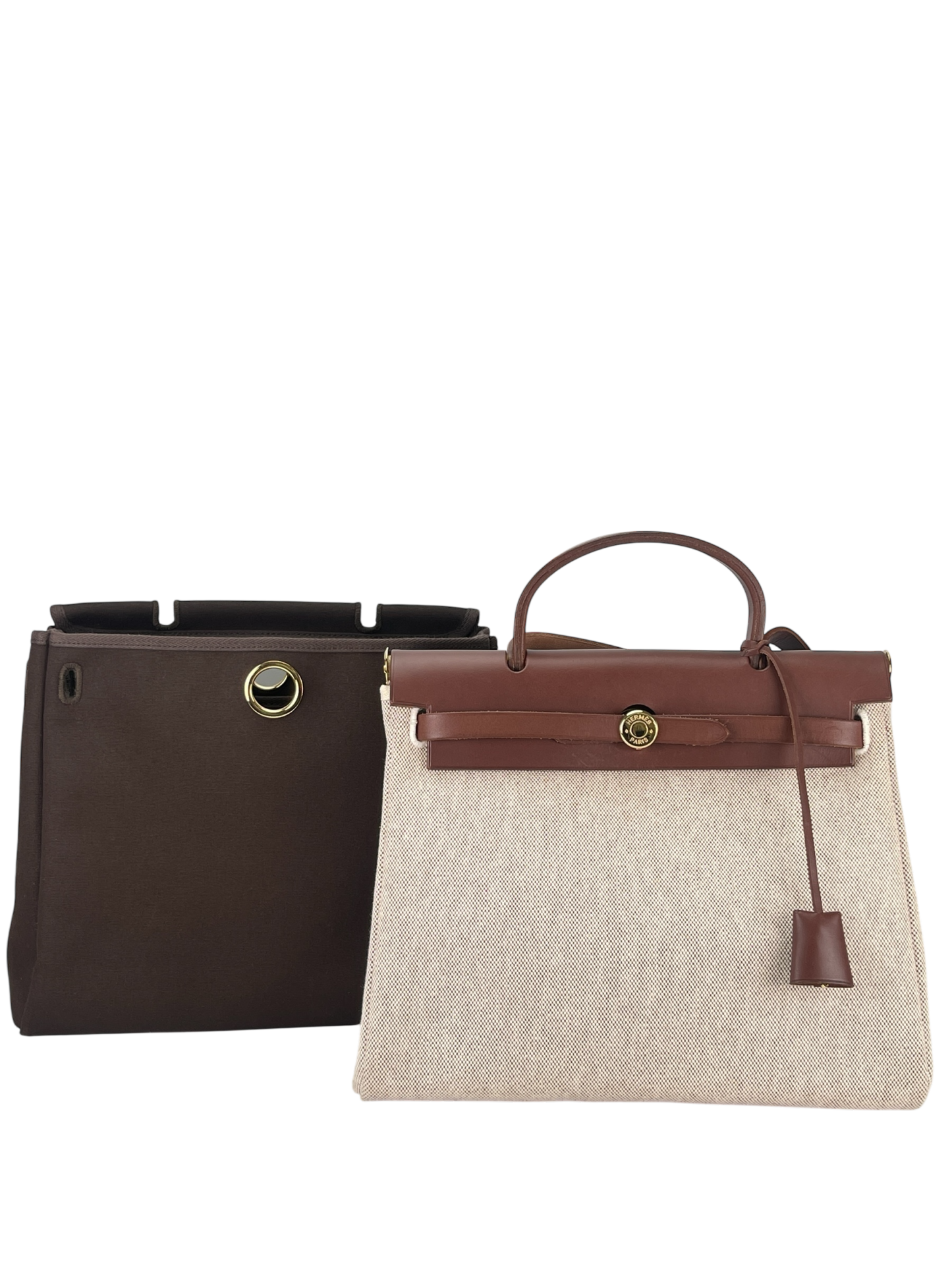 HERMES - Herbag Zip 31 (PM) Brown Beige Toile Palladium Hardware
