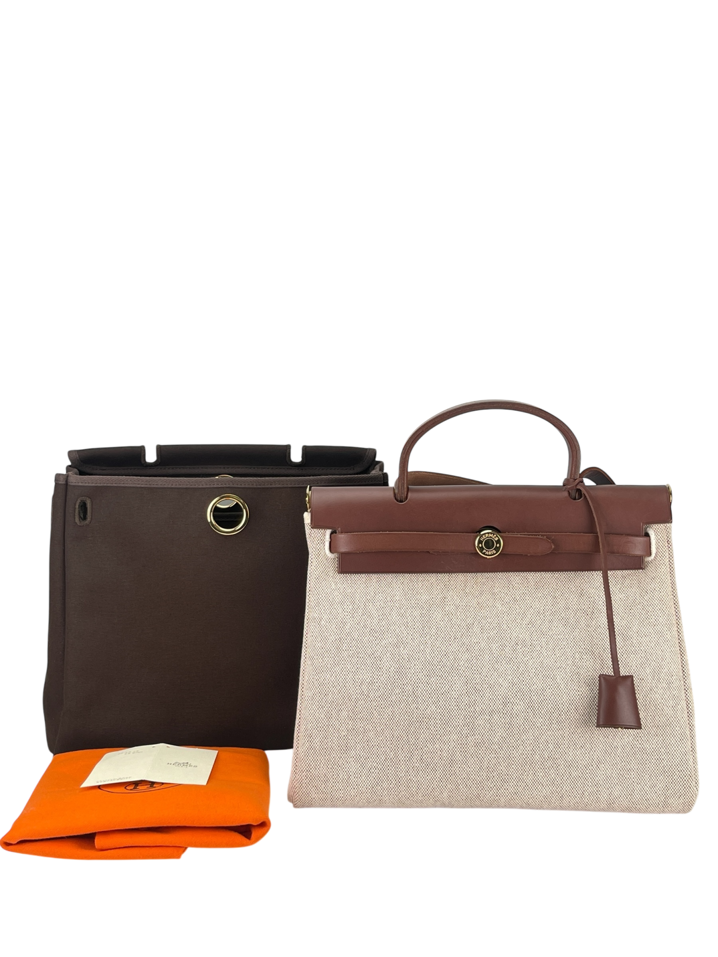 HERMES - Herbag Zip 31 (PM) Brown Beige Toile Palladium Hardware