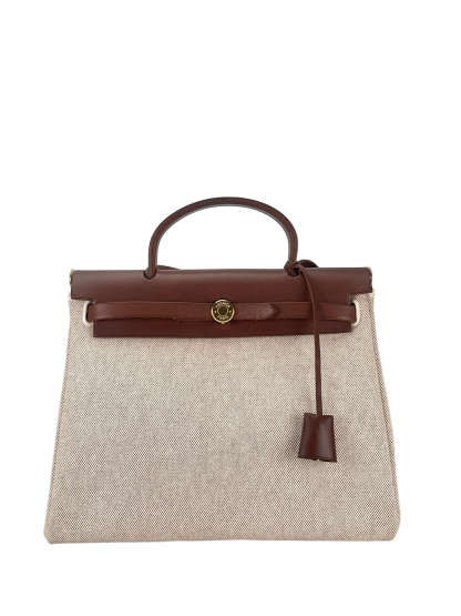 HERMES - Herbag Zip 31 (PM) Brown Beige Toile Palladium Hardware