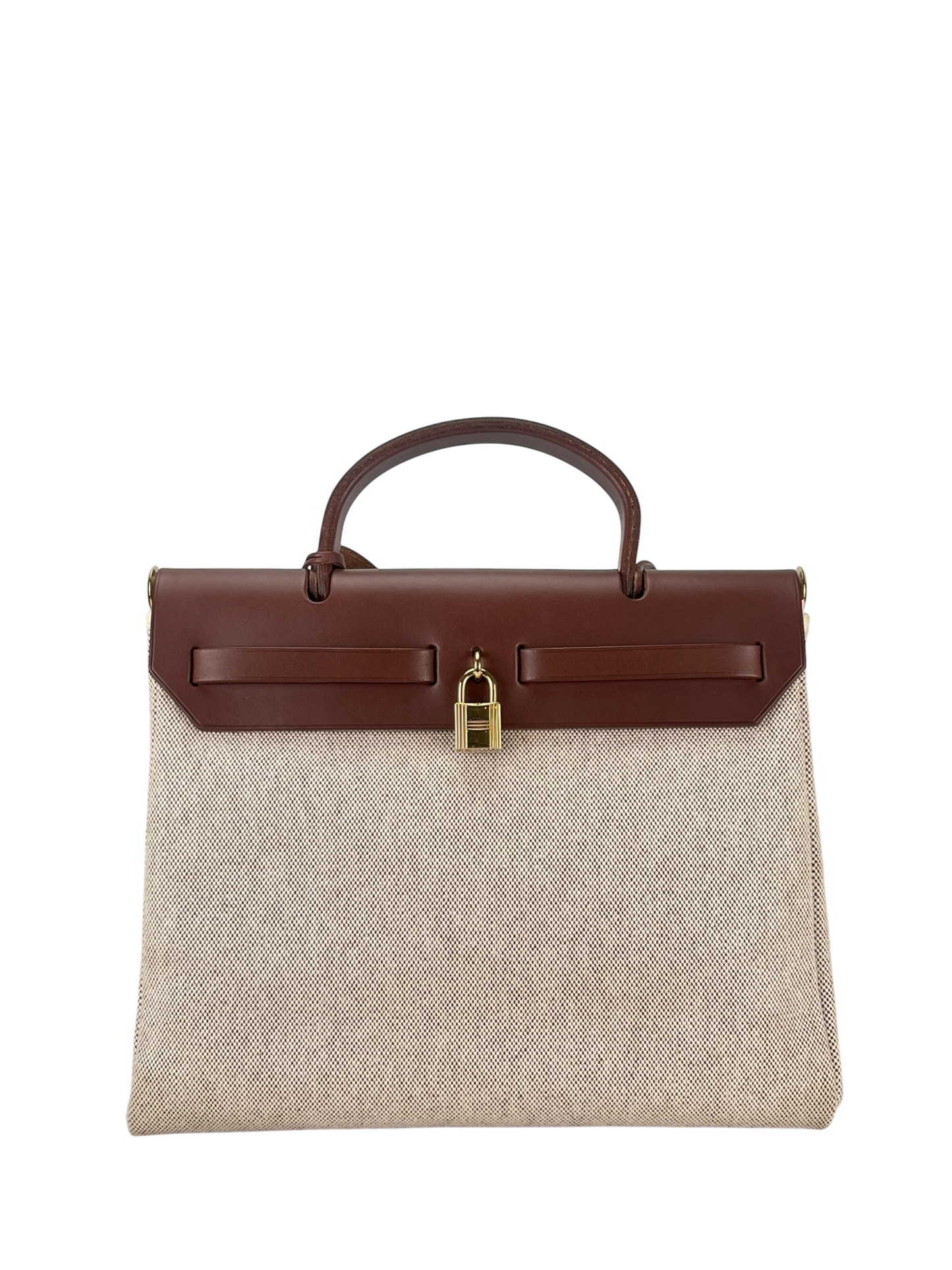 HERMES - Herbag Zip 31 (PM) Brown Beige Toile Palladium Hardware