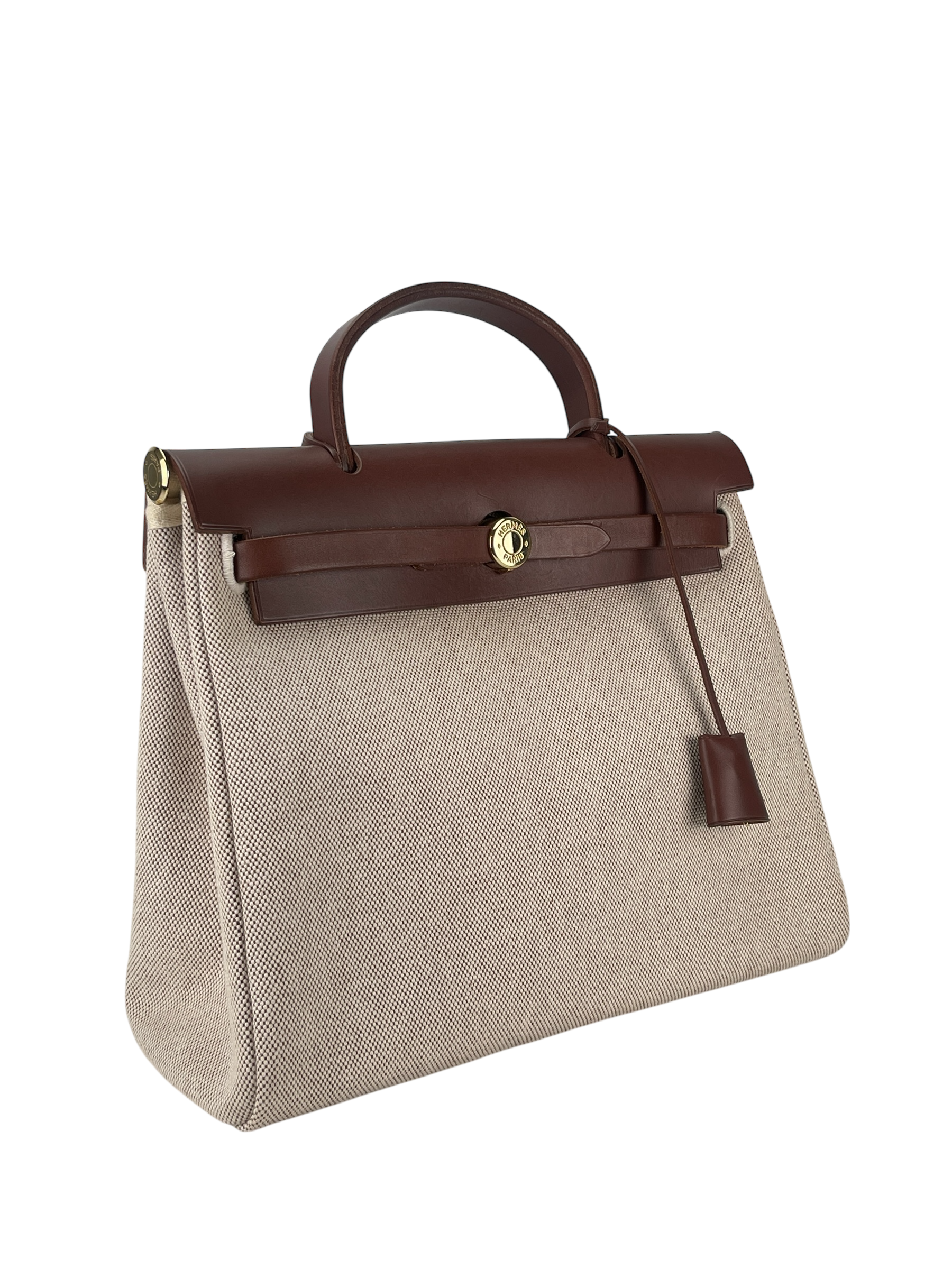 HERMES - Herbag Zip 31 (PM) Brown Beige Toile Palladium Hardware