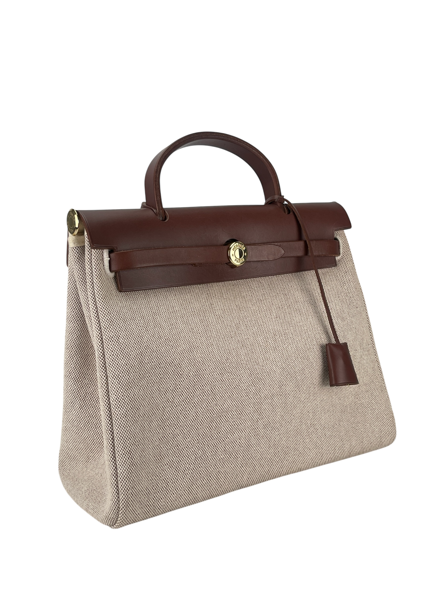 HERMES - Herbag Zip 31 (PM) Brown Beige Toile Palladium Hardware