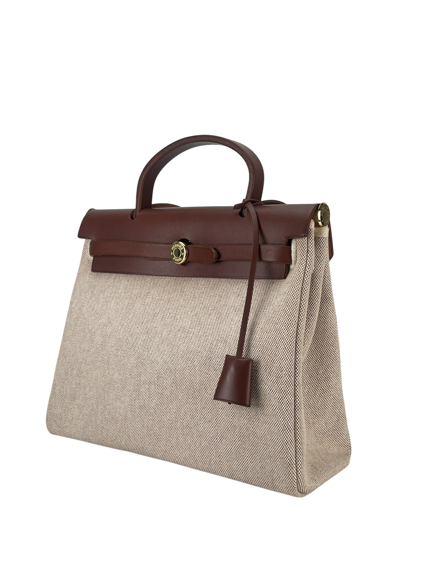 HERMES - Herbag Zip 31 (PM) Brown Beige Toile Palladium Hardware