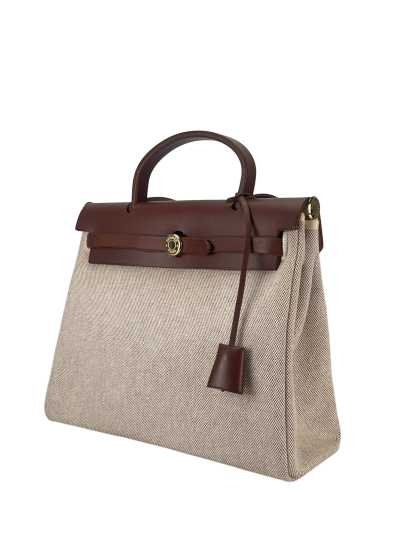 HERMES - Herbag Zip 31 (PM) Brown Beige Toile Palladium Hardware