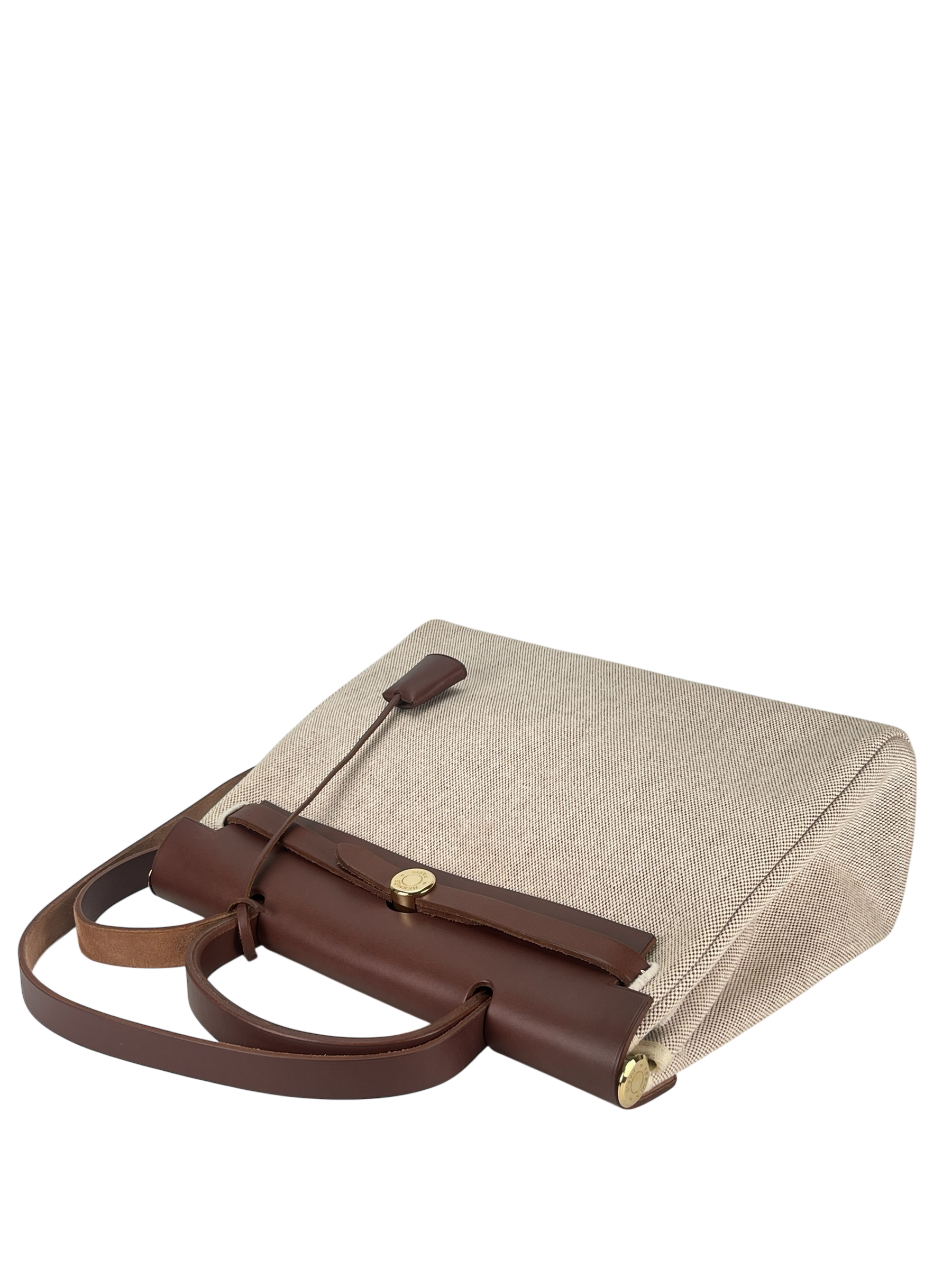 HERMES - Herbag Zip 31 (PM) Brown Beige Toile Palladium Hardware