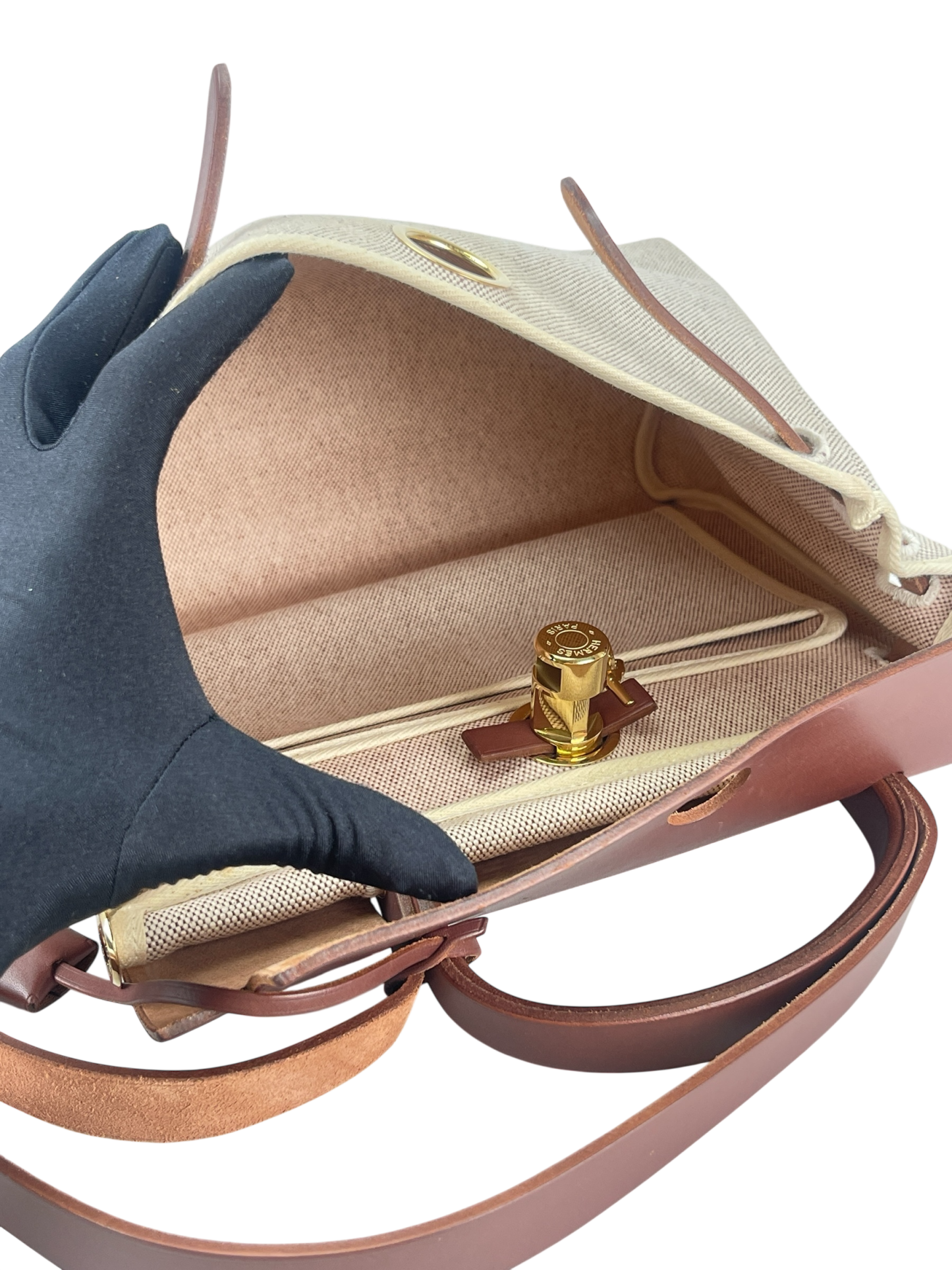 HERMES - Herbag Zip 31 (PM) Brown Beige Toile Palladium Hardware