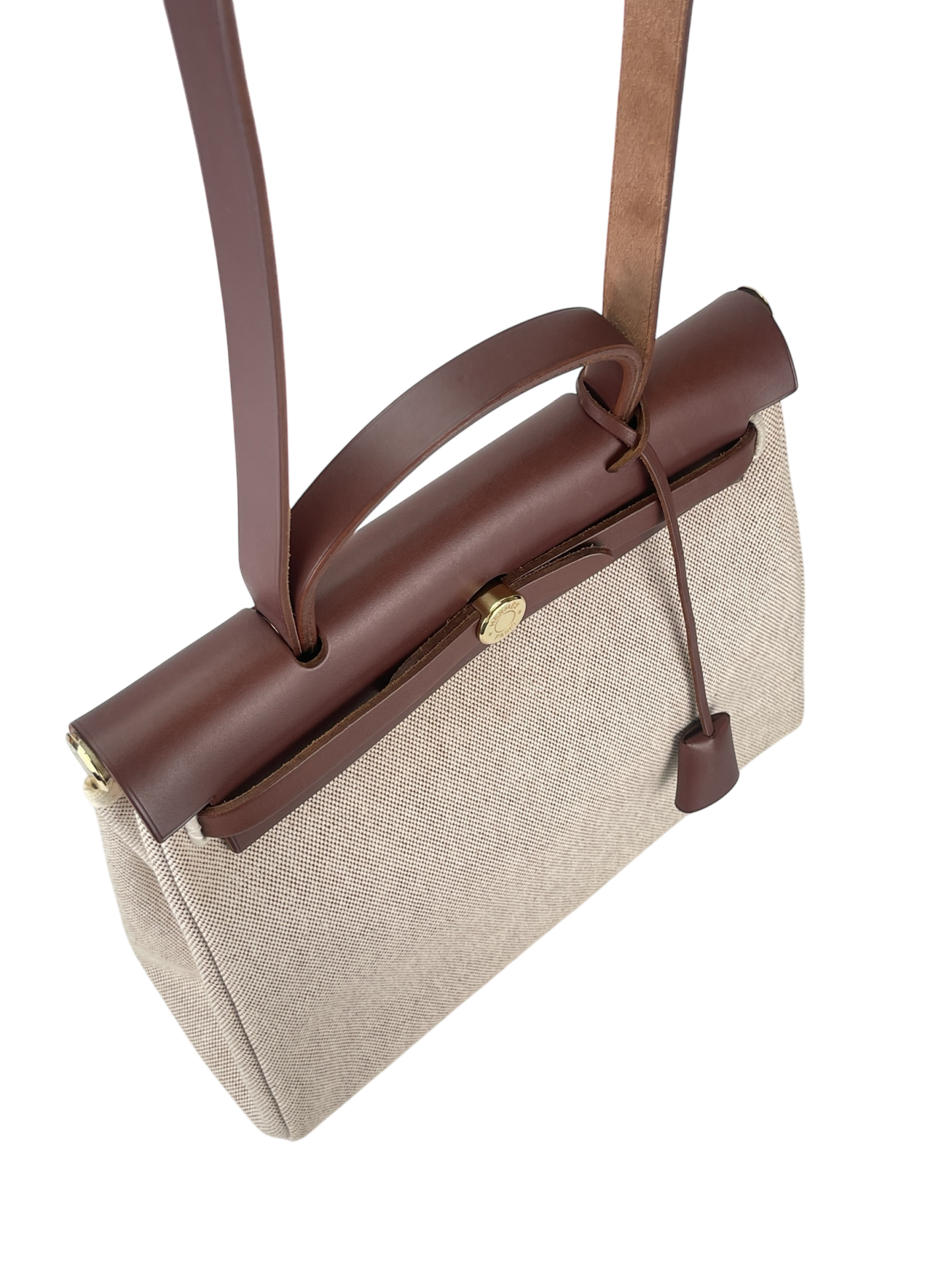 HERMES - Herbag Zip 31 (PM) Brown Beige Toile Palladium Hardware
