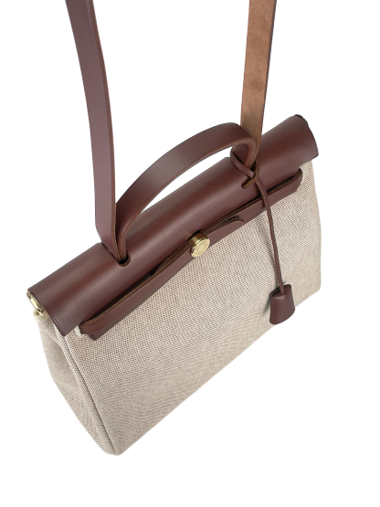 HERMES - Herbag Zip 31 (PM) Brown Beige Toile Palladium Hardware