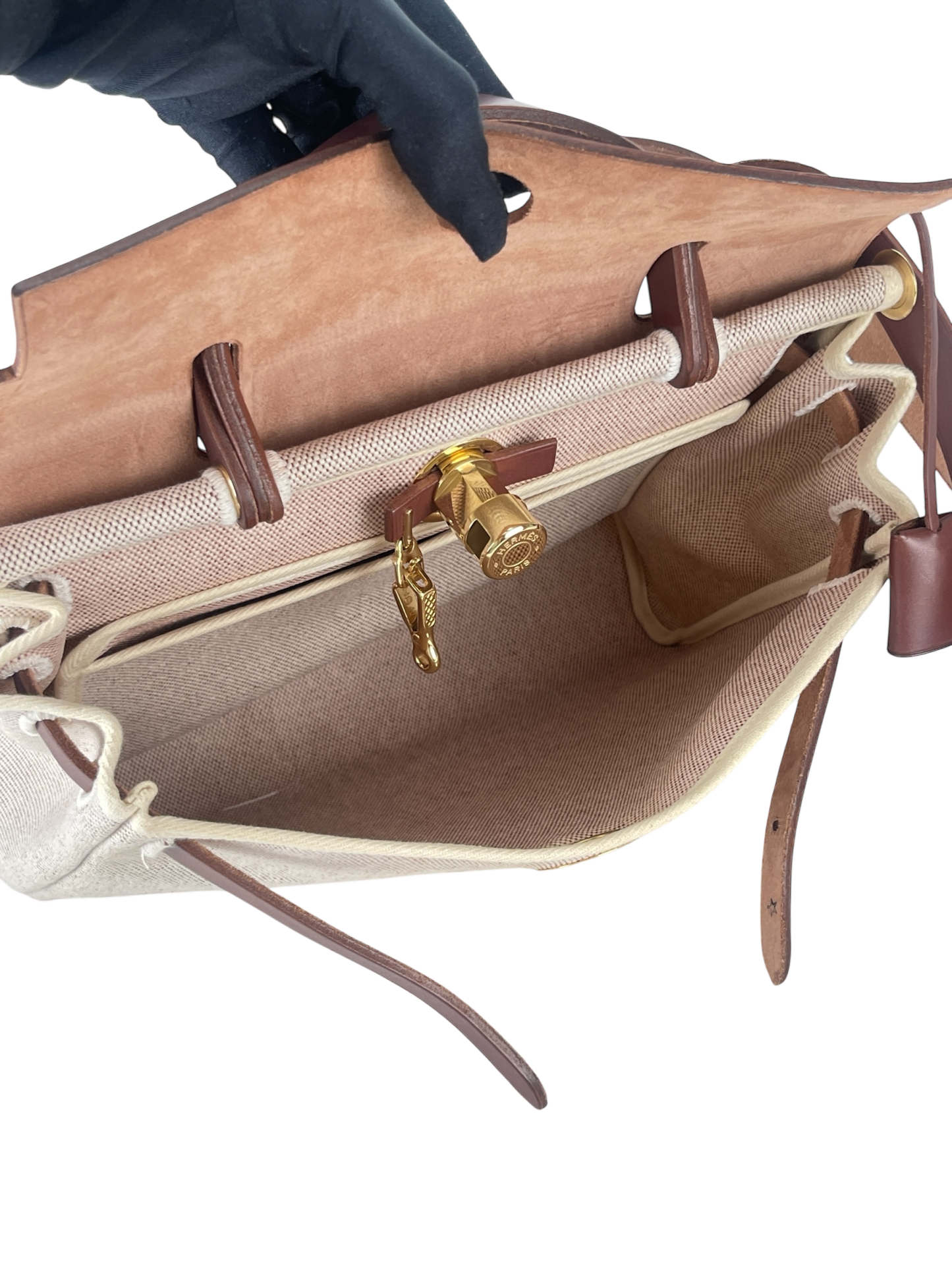 HERMES - Herbag Zip 31 (PM) Brown Beige Toile Palladium Hardware
