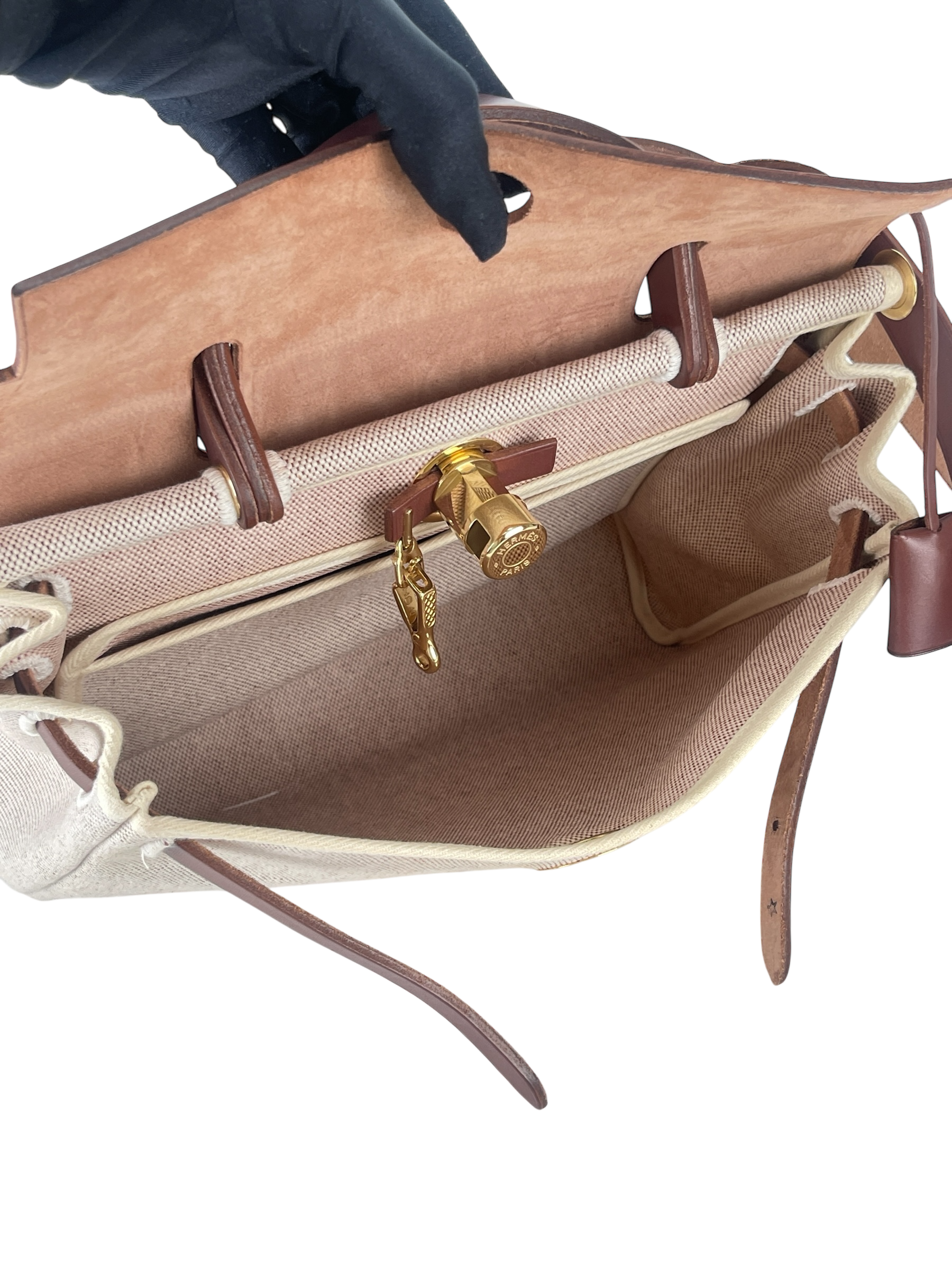 HERMES - Herbag Zip 31 (PM) Brown Beige Toile Palladium Hardware