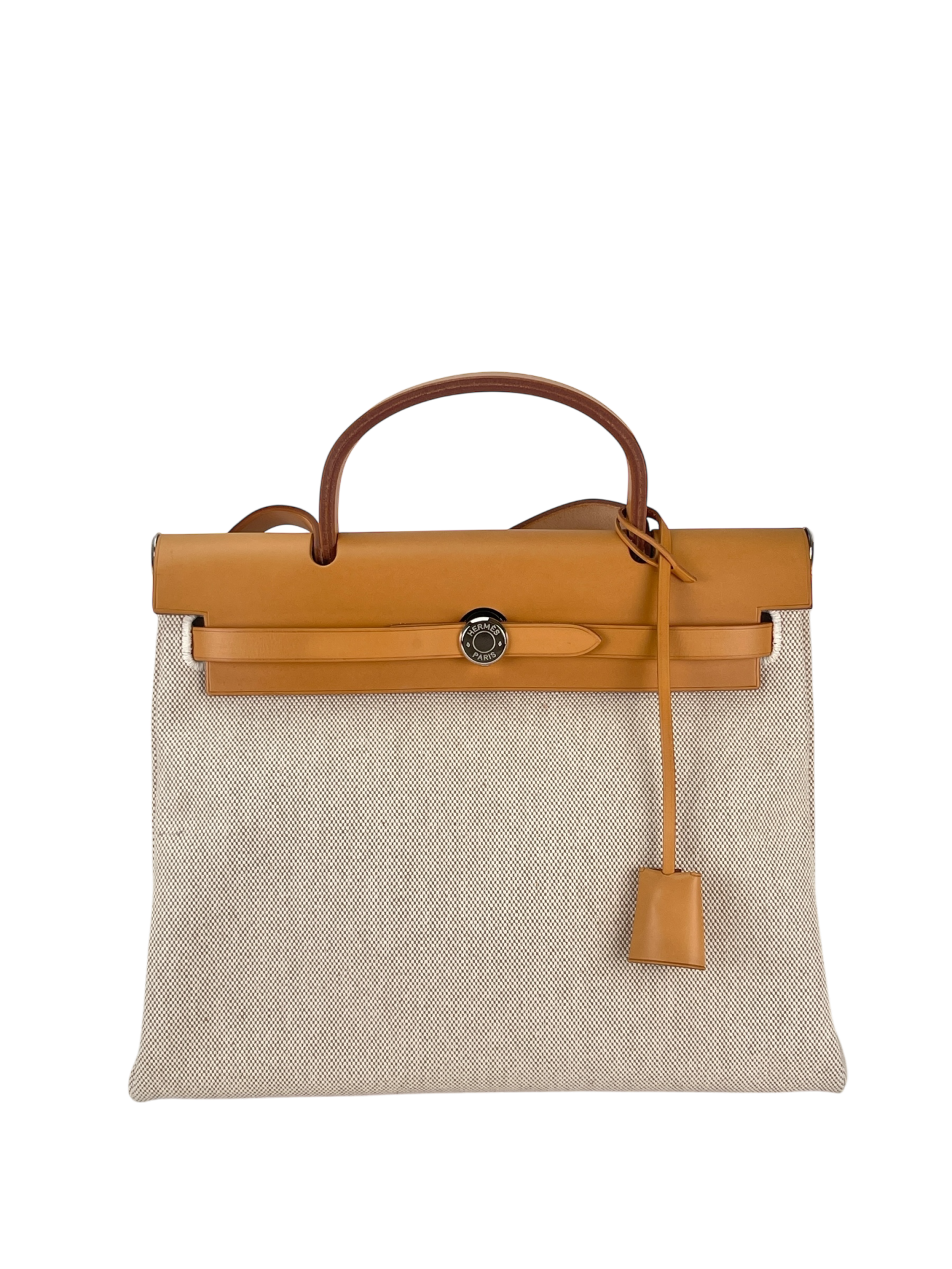 HERMES - Herbag 31 (PM) Black Beige Toile Vache Palladium Hardware