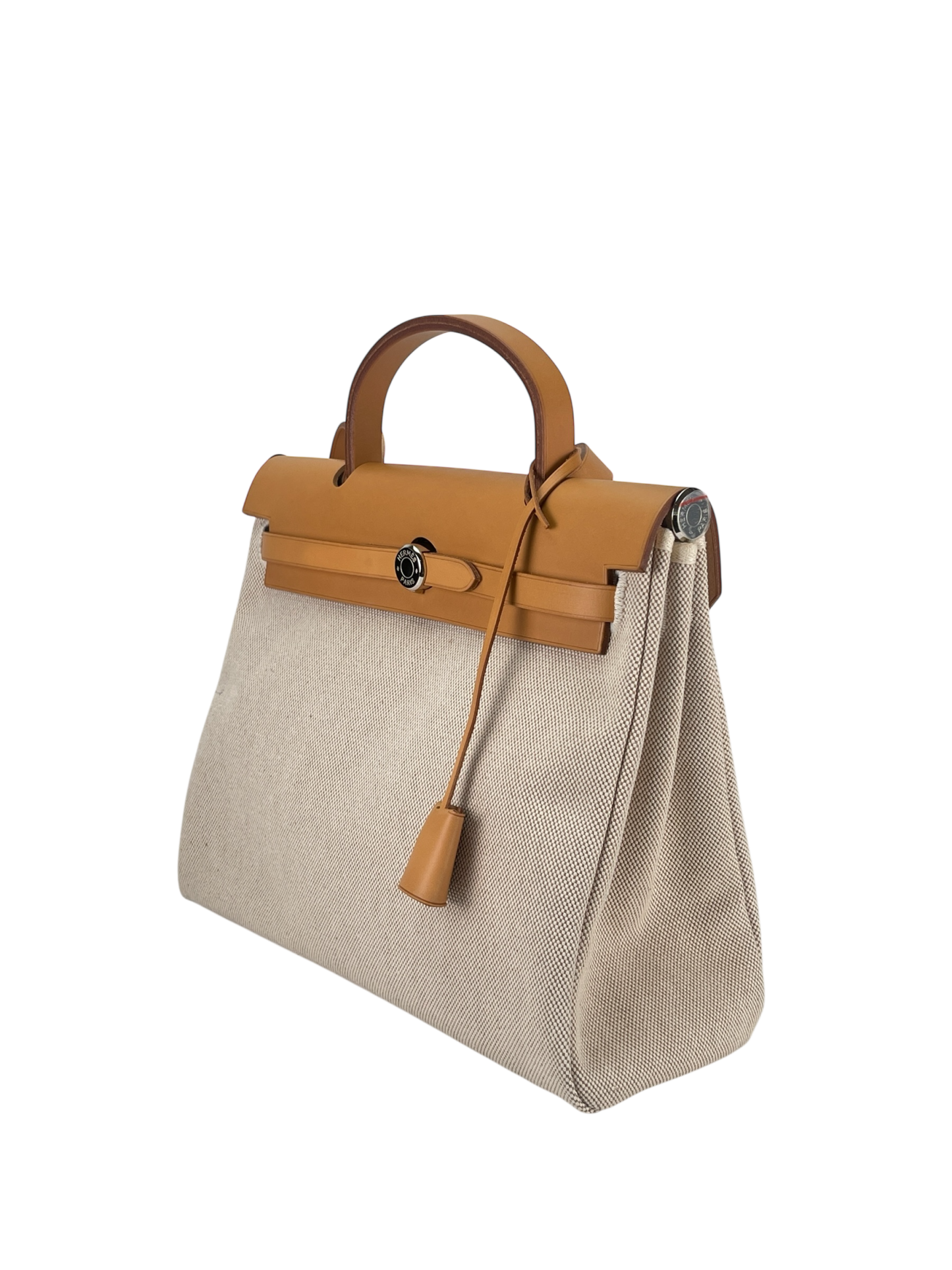 HERMES - Herbag 31 (PM) Black Beige Toile Vache Palladium Hardware