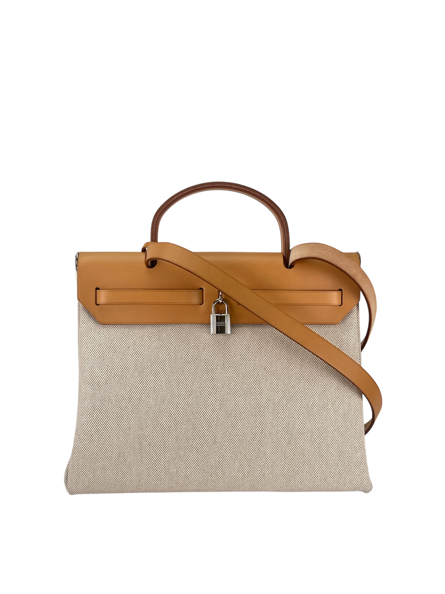 HERMES - Herbag 31 (PM) Black Beige Toile Vache Palladium Hardware