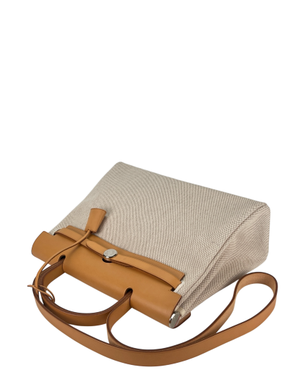 HERMES - Herbag 31 (PM) Black Beige Toile Vache Palladium Hardware