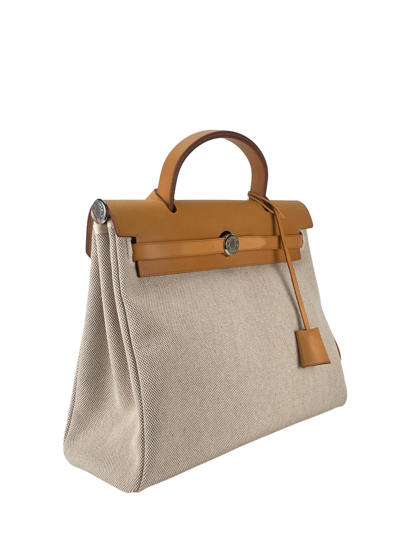 HERMES - Herbag 31 (PM) Black Beige Toile Vache Palladium Hardware