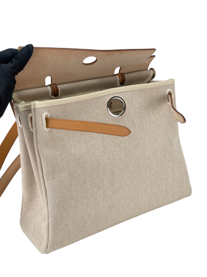 HERMES - Herbag 31 (PM) Black Beige Toile Vache Palladium Hardware