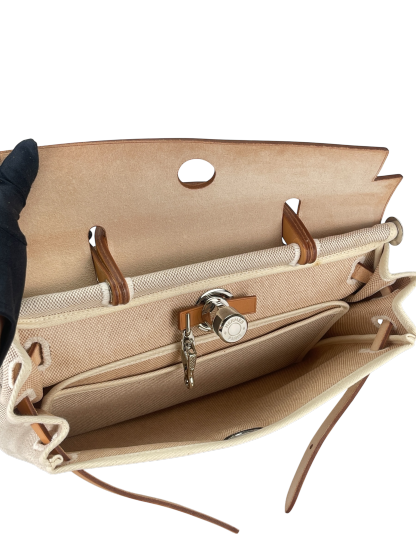 HERMES - Herbag 31 (PM) Black Beige Toile Vache Palladium Hardware