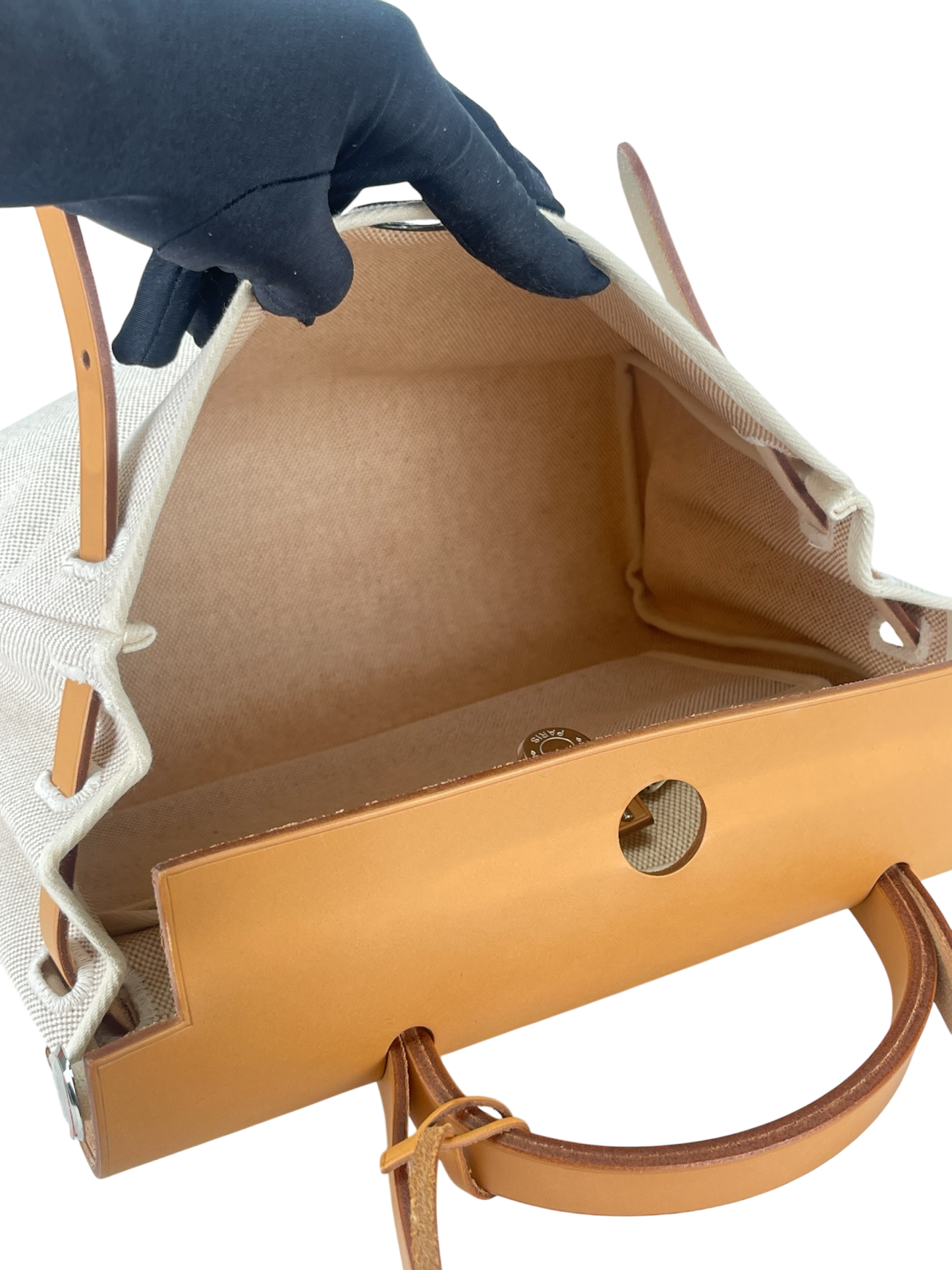 HERMES - Herbag 31 (PM) Black Beige Toile Vache Palladium Hardware