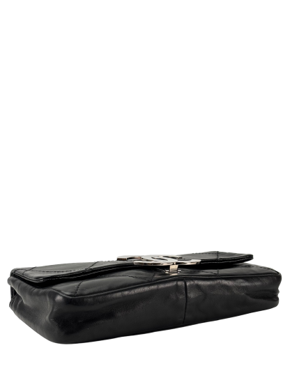 CHANEL - Black Lambskin Diamond Stitched CC East West Flap 