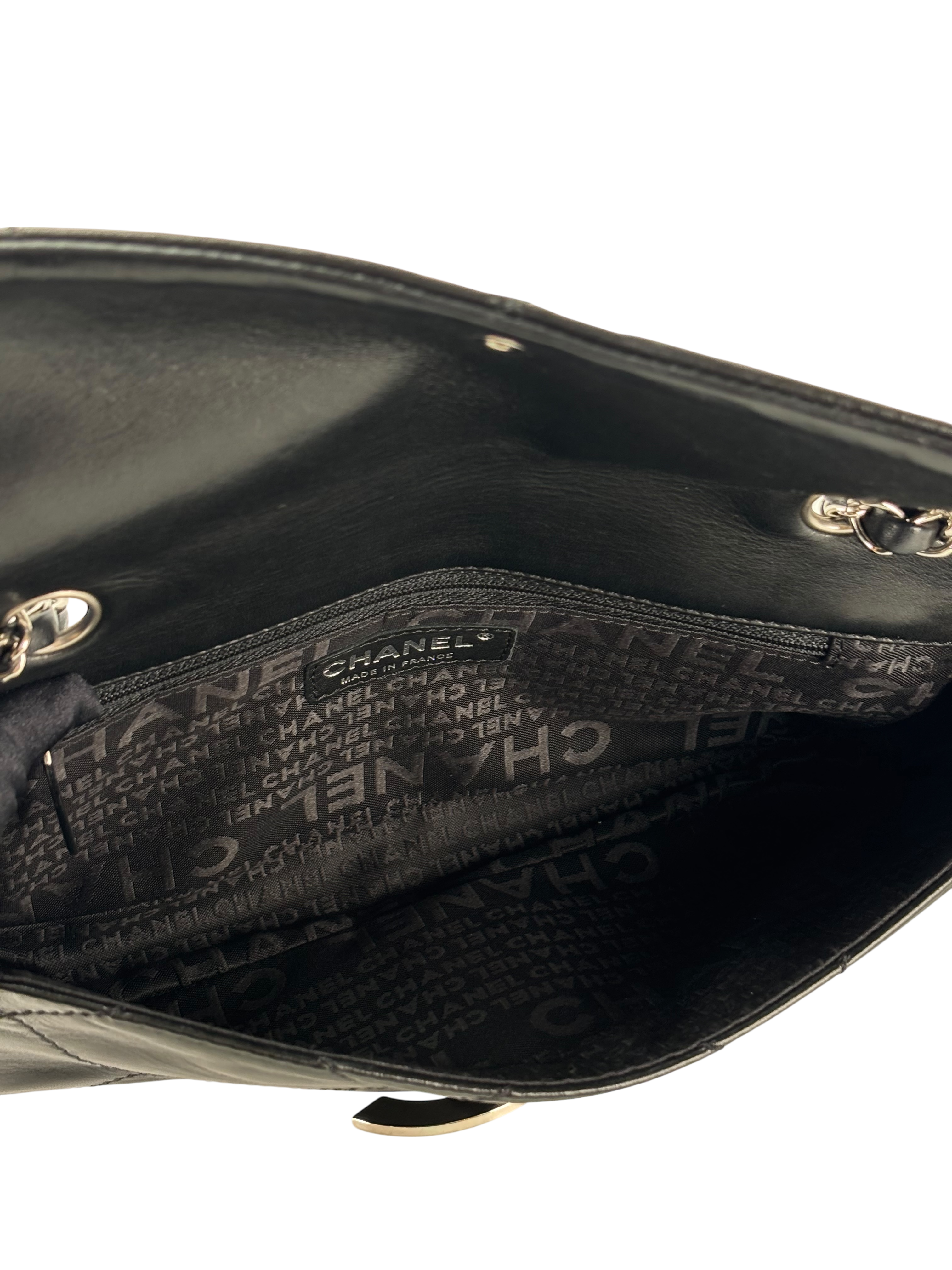 CHANEL - Black Lambskin Diamond Stitched CC East West Flap 