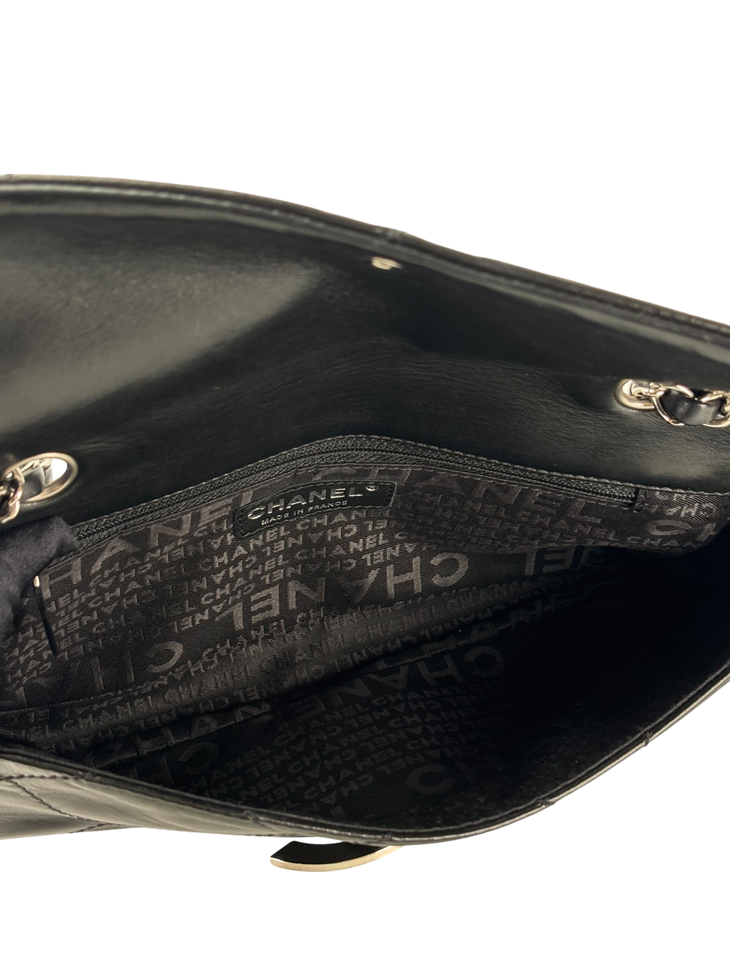 CHANEL - Black Lambskin Diamond Stitched CC East West Flap 