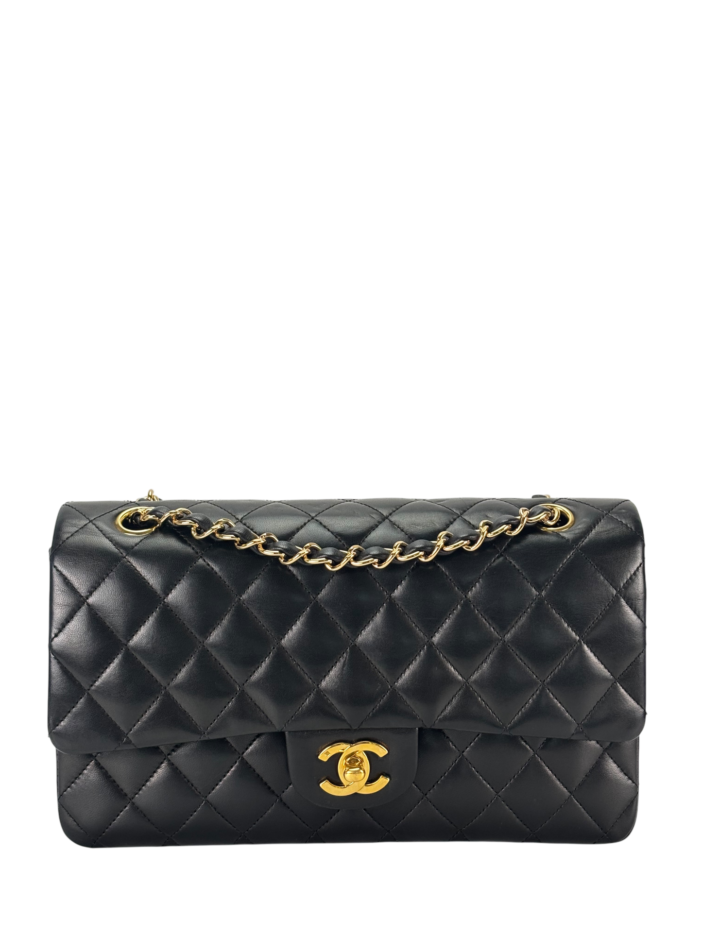 CHANEL - Medium Classic Double Flap Bag Black Lambskin Gold Hardware (CF25)