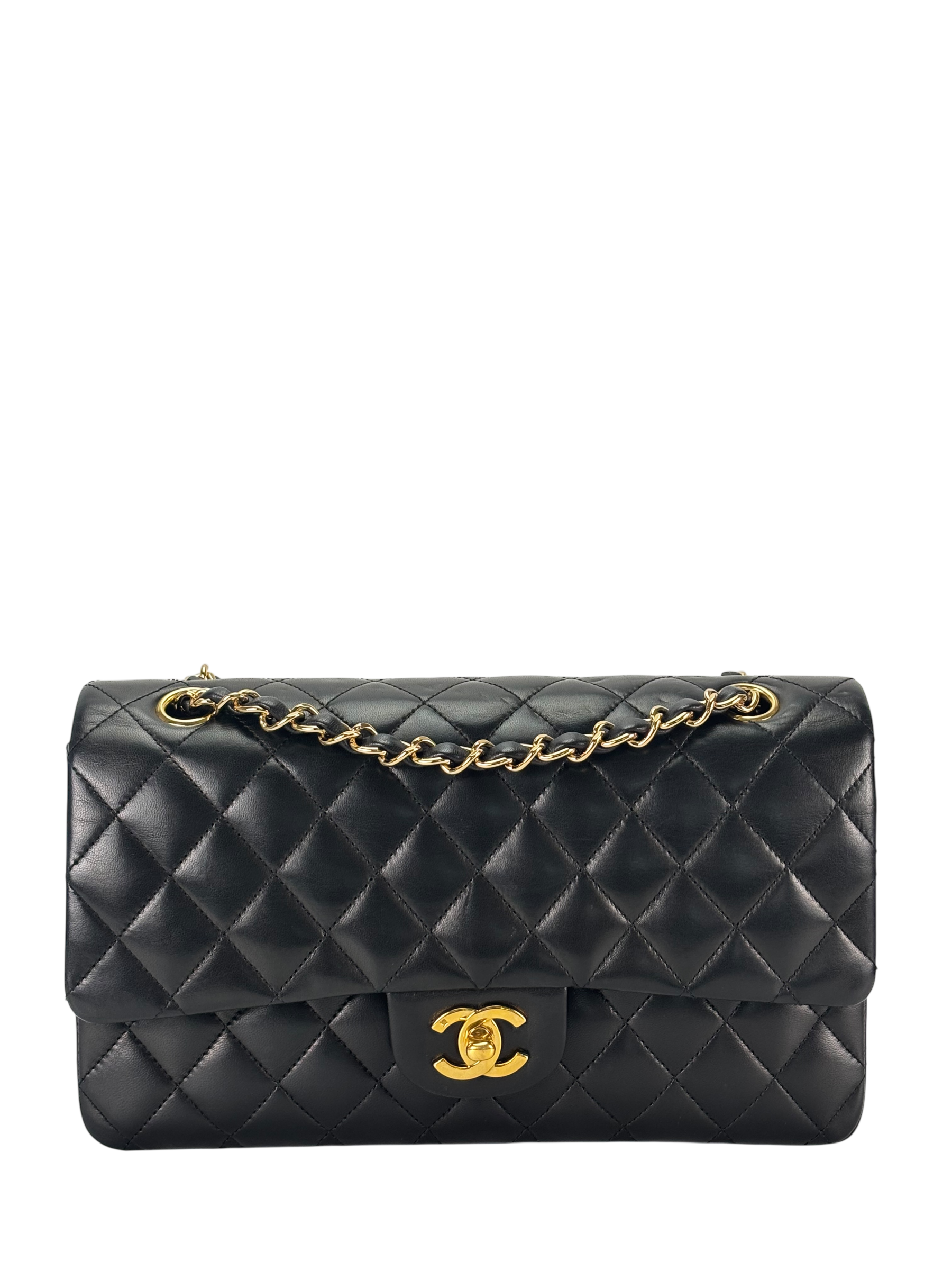 CHANEL - Medium Classic Double Flap Bag Black Lambskin Gold Hardware (CF25)