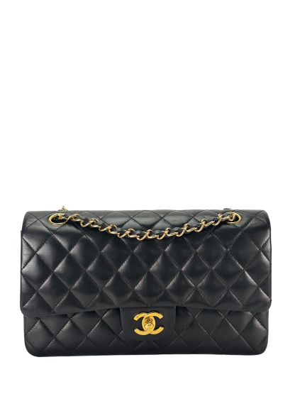 CHANEL - Medium Classic Double Flap Bag Black Lambskin Gold Hardware (CF25)