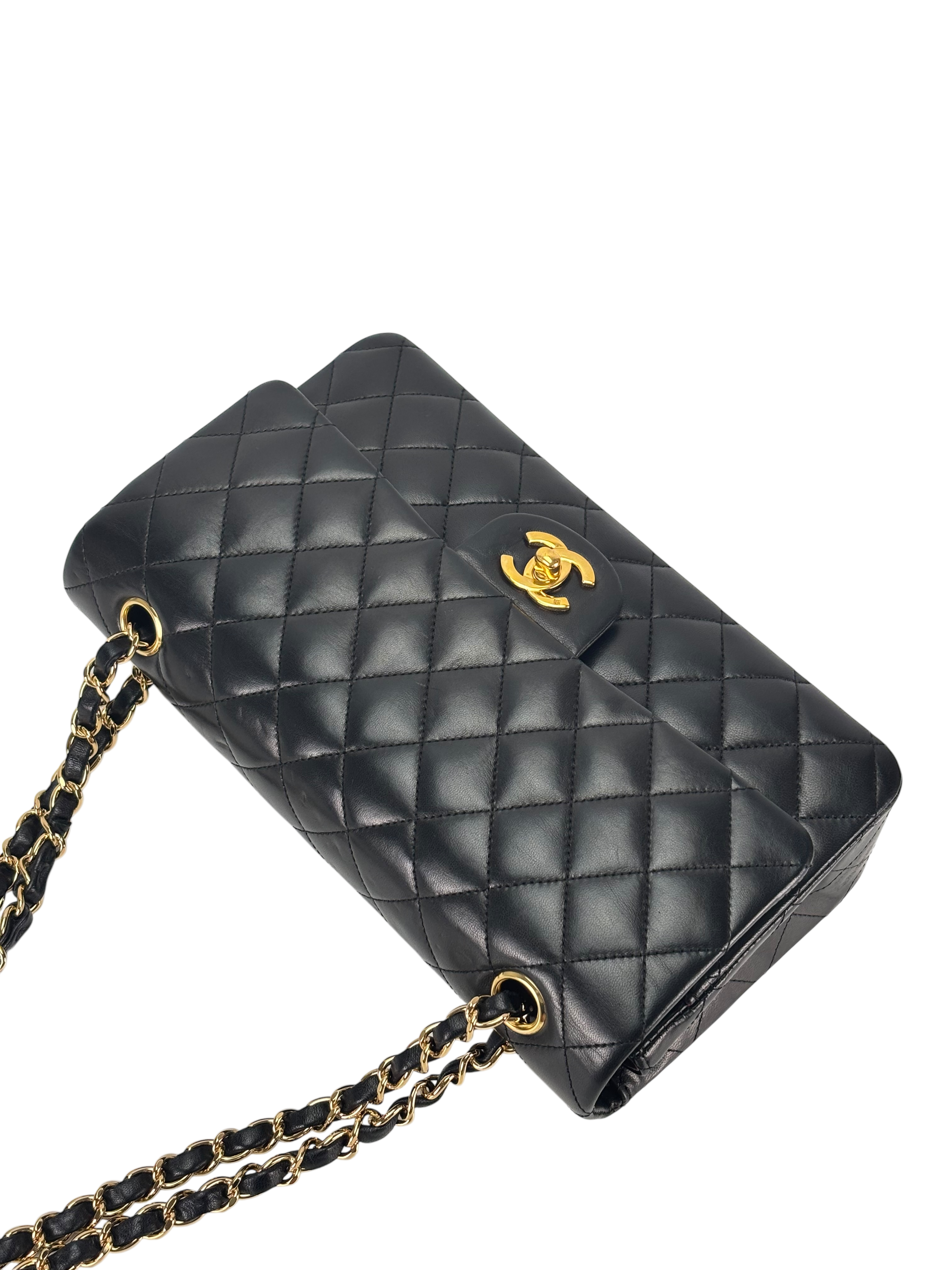 CHANEL - Medium Classic Double Flap Bag Black Lambskin Gold Hardware (CF25)