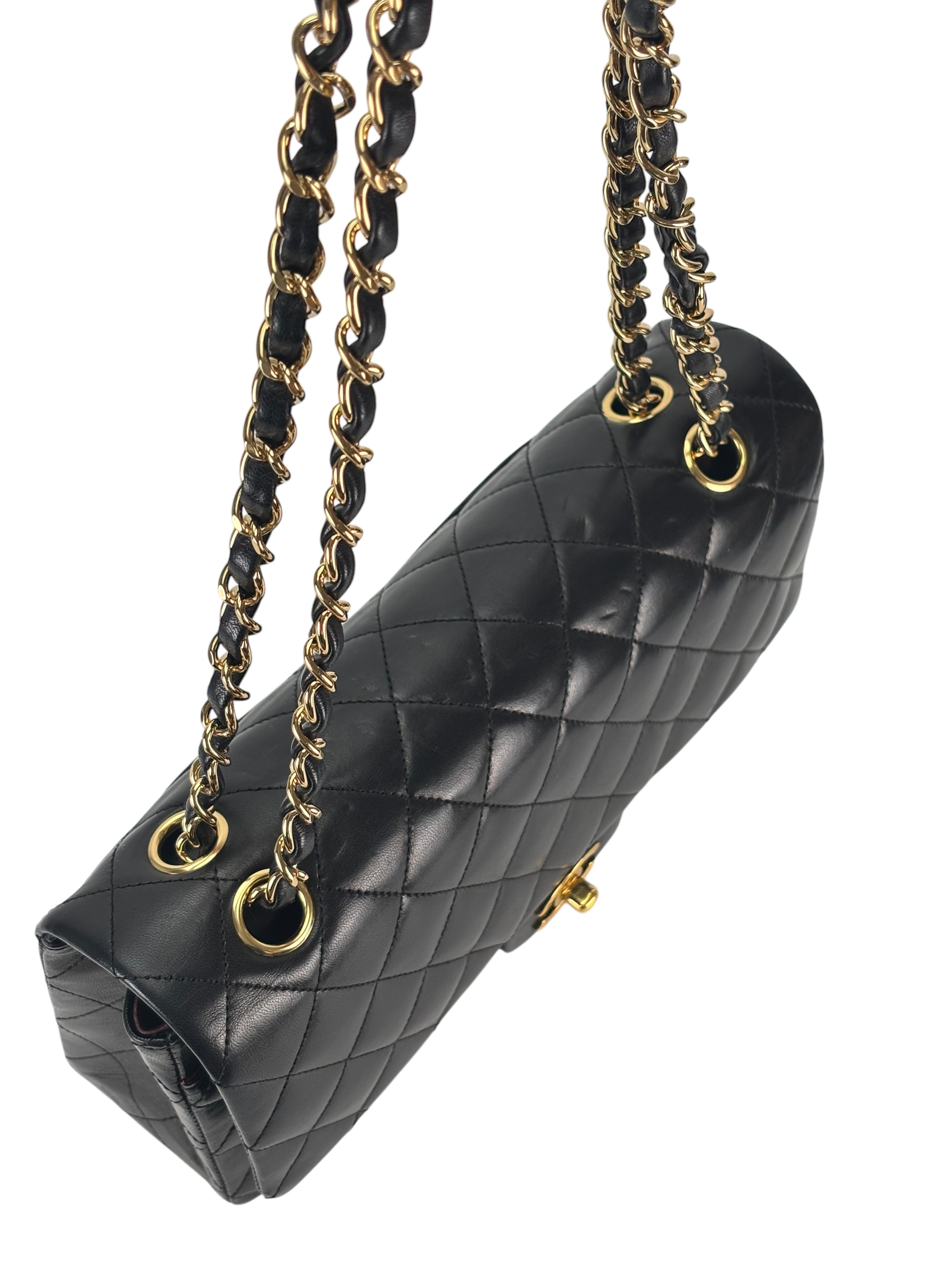 CHANEL - Medium Classic Double Flap Bag Black Lambskin Gold Hardware (CF25)