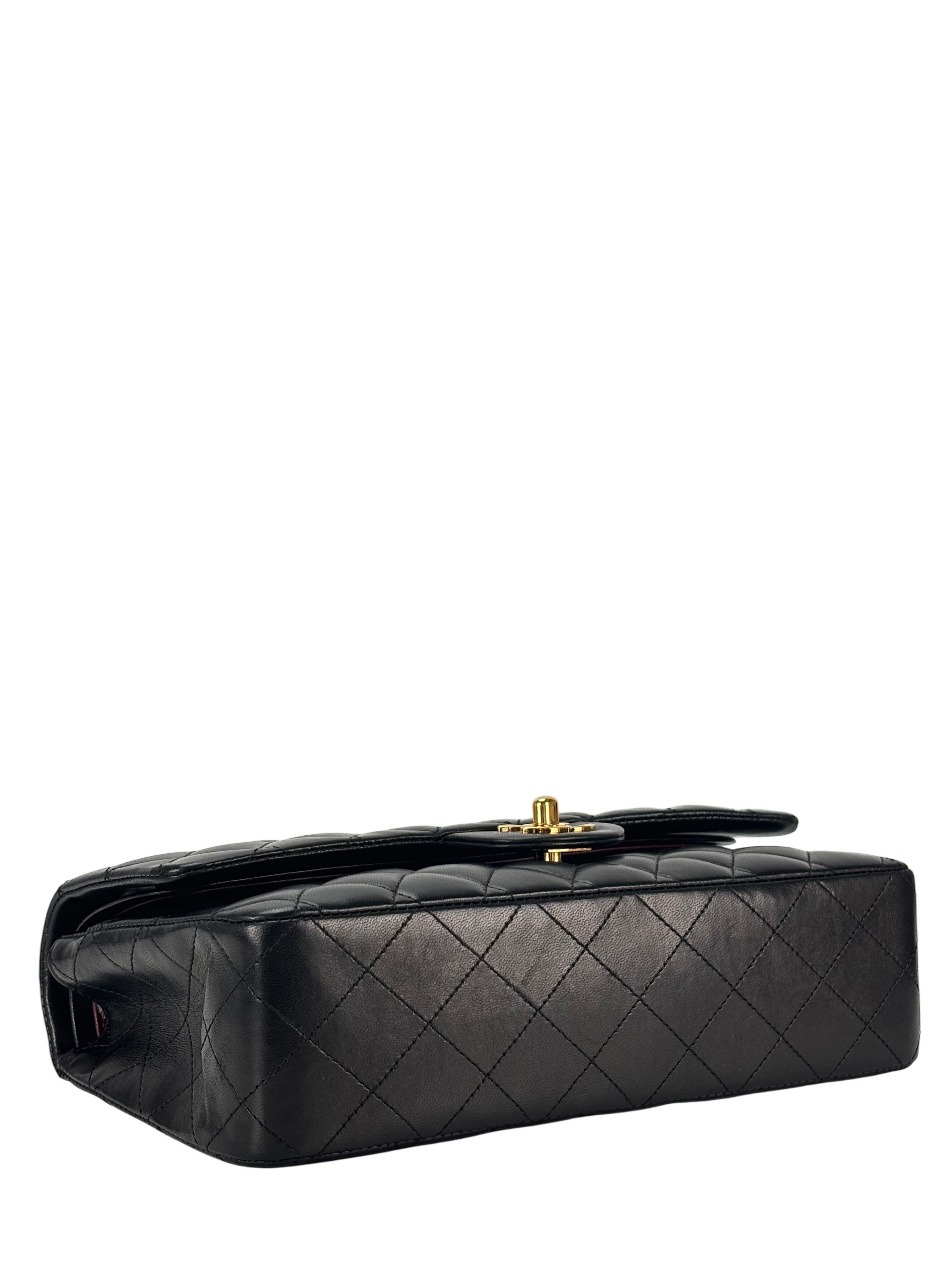 CHANEL - Medium Classic Double Flap Bag Black Lambskin Gold Hardware (CF25)