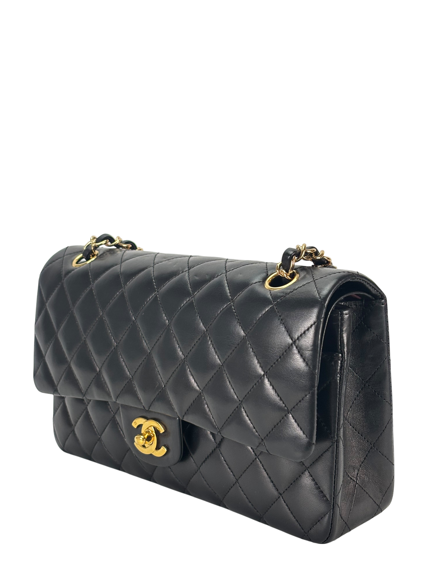 CHANEL - Medium Classic Double Flap Bag Black Lambskin Gold Hardware (CF25)