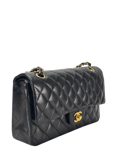 CHANEL - Medium Classic Double Flap Bag Black Lambskin Gold Hardware (CF25)