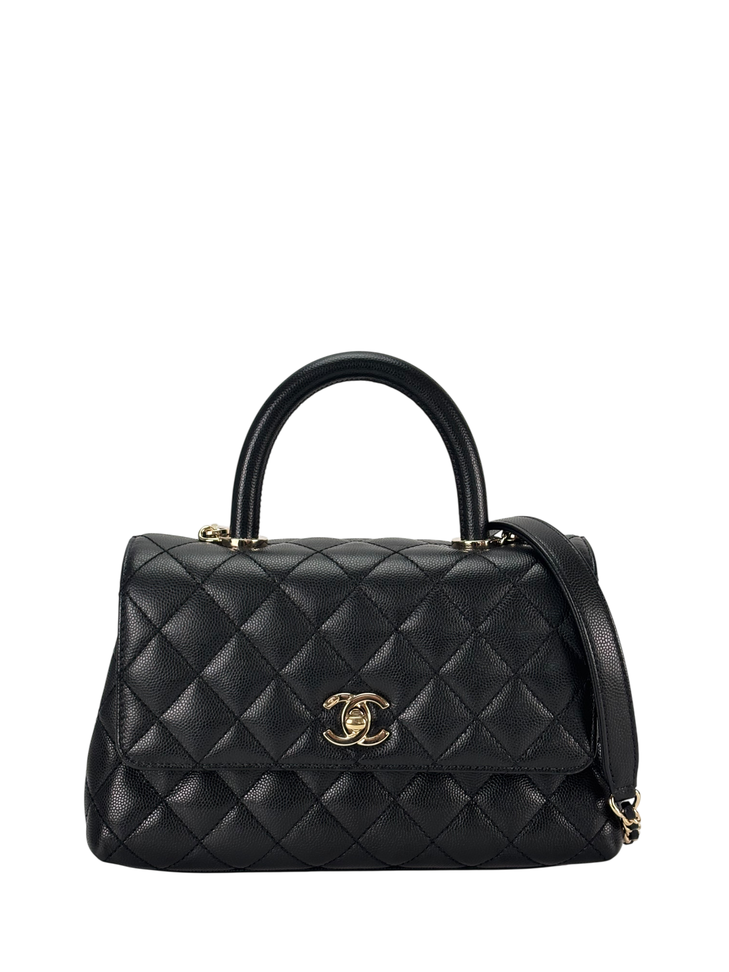 CHANEL - Coco Handle 24P Black Caviar 2way Handbag Gold Hardware