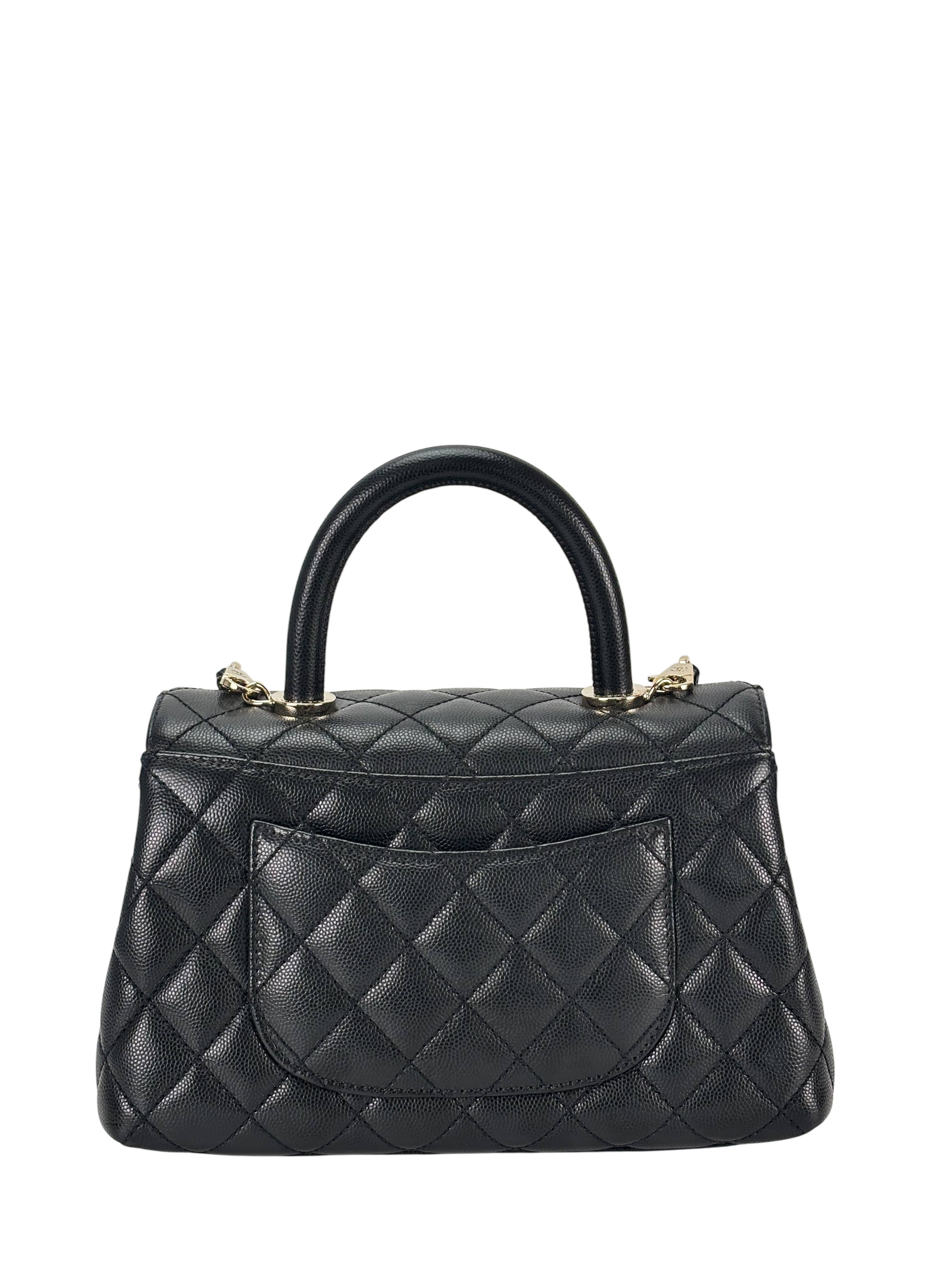 CHANEL - Coco Handle 24P Black Caviar 2way Handbag Gold Hardware